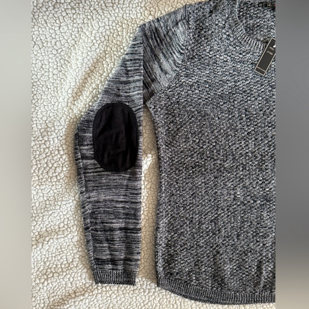 Lety & Me Ariana Gray Black Elbow Patch Knit Sweater Size Large - Picture 13 of 13